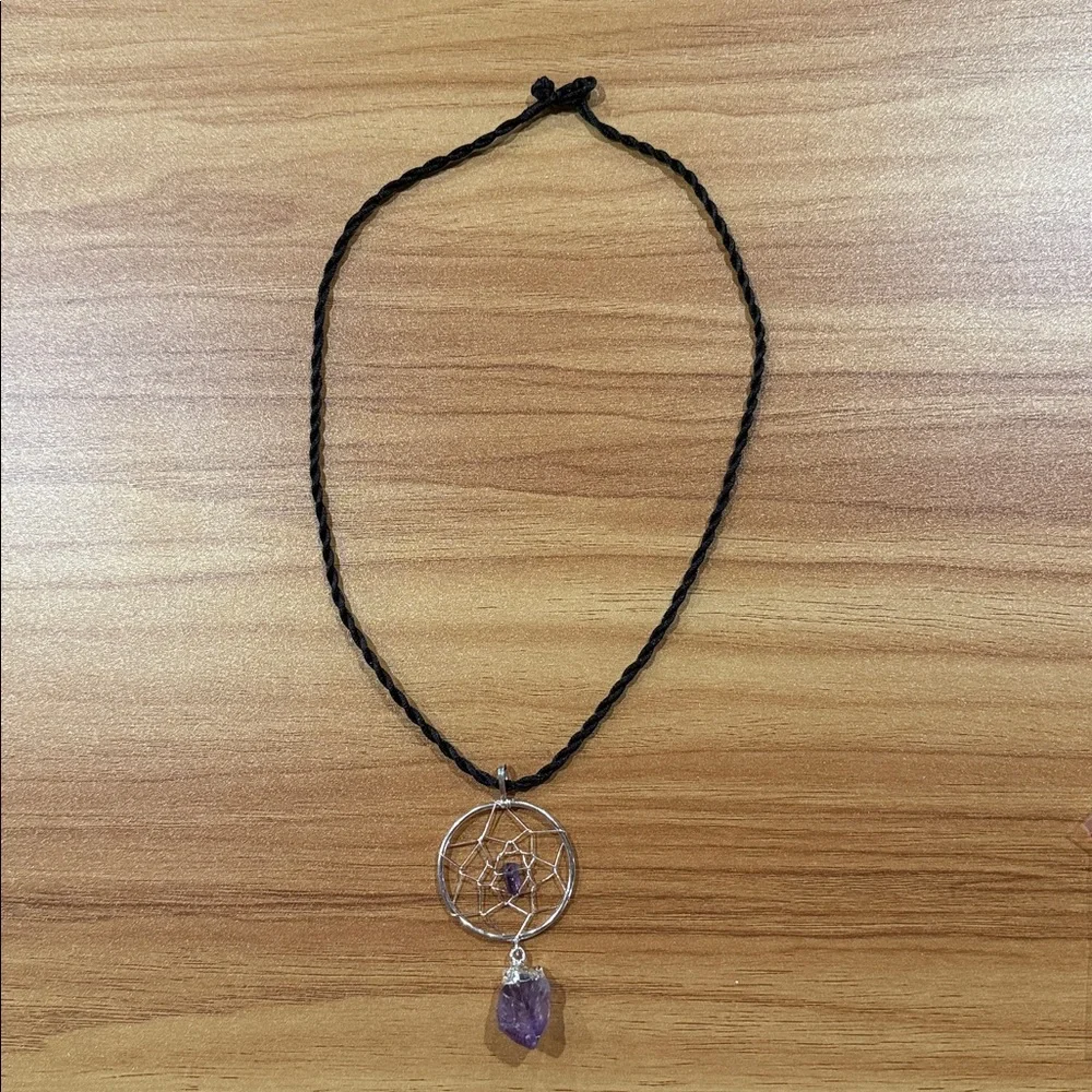 Dreamcatcher Pendant Necklace with Purple Amethyst